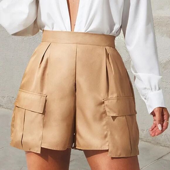 Prettylittlething Size 6 Khaki Pocket Detail Cargo Shorts Camel Tan - Picture 1 of 6